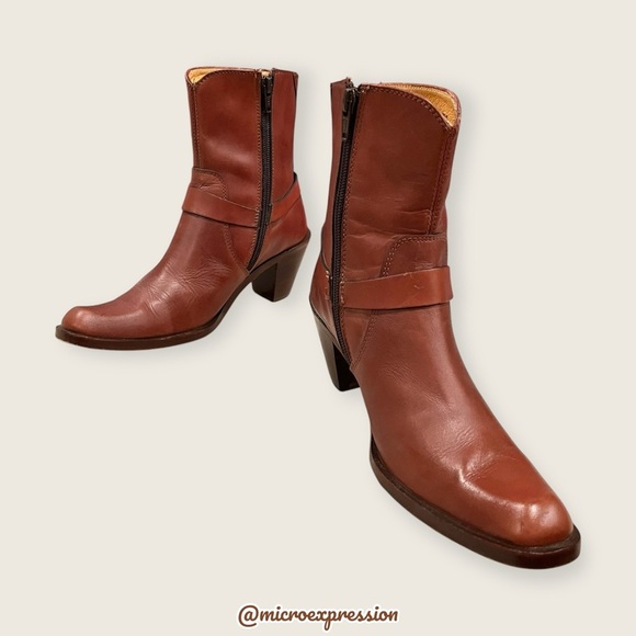 $359 Frye Romy Harness Brown Cognac Real Leather Vintage Cowboy Short Ankle Boot - Picture 2 of 12